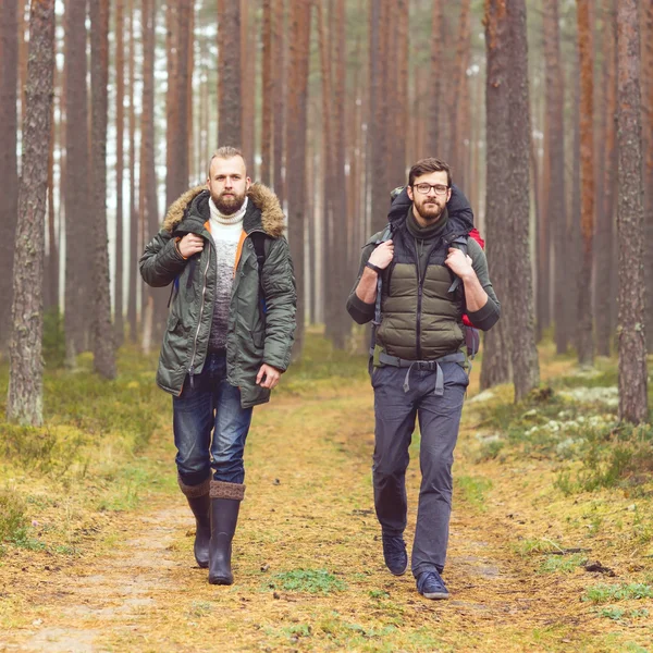 Jóvenes senderismo en el bosque — Foto de Stock