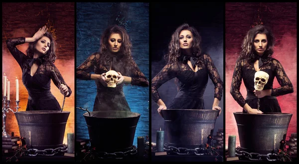 Beautiful witch making witchcraft — Stock Photo, Image