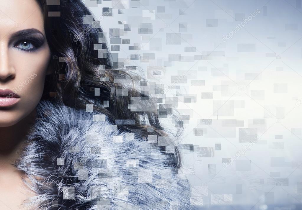 Beautiful woman with digital pixels mosaic 