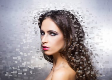 Güzel bir kadınla dijital piksel Mozaik 