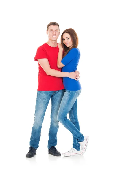 Young man and woman hugging — Stock Photo, Image