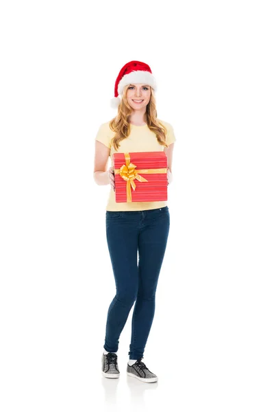 Young woman in red Santa hat — Stock Photo, Image