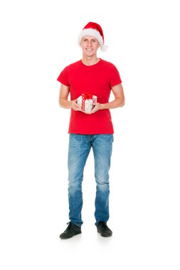 Kırmızı Santa şapka genç adam 