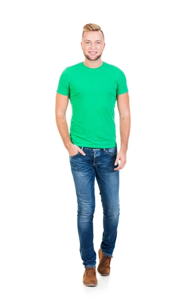 Ung man i grön t-shirt — Stockfoto
