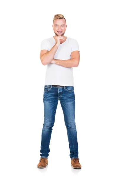 Young man in white t-shirt — Stock Photo, Image