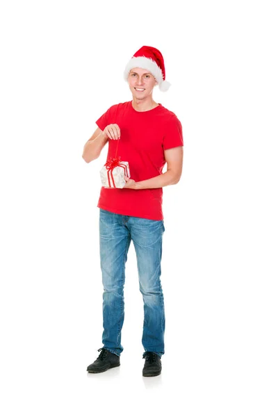 Young man in red Santa hat — Stock Photo, Image