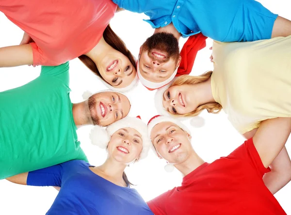 Grupo de jóvenes en sombreros de Navidad — Foto de Stock