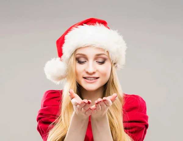 Teenage girl in red Santa hat — Stock Photo, Image