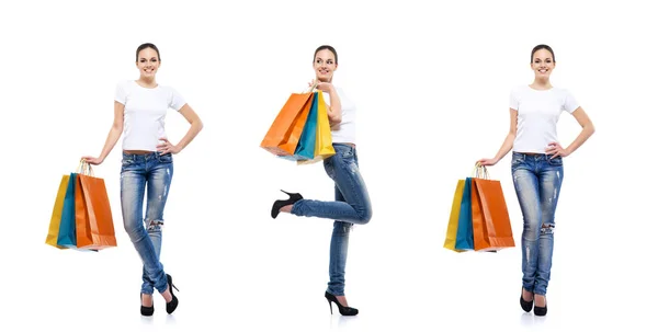 Mooie jonge vrouw in denim kleding — Stockfoto