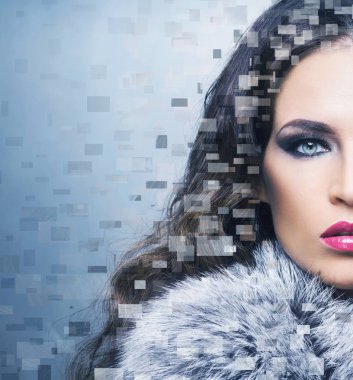 Güzel bir kadınla dijital piksel Mozaik 