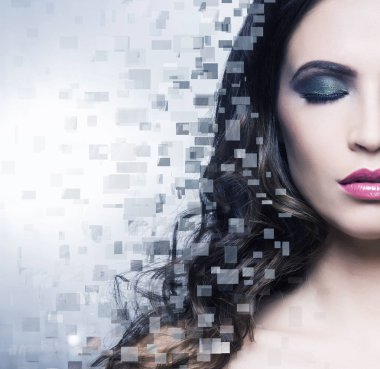 Güzel bir kadınla dijital piksel Mozaik 