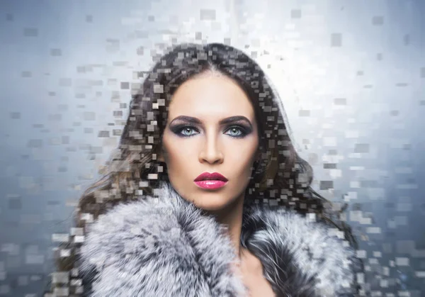 Beautiful woman with digital pixels mosaic — Stock Photo, Image