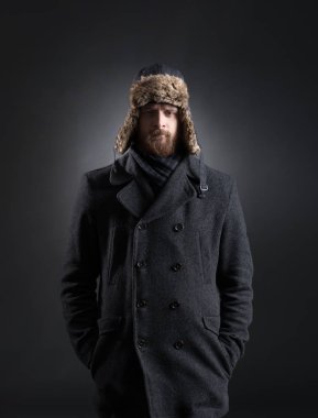 handsome man in winter clothes clipart