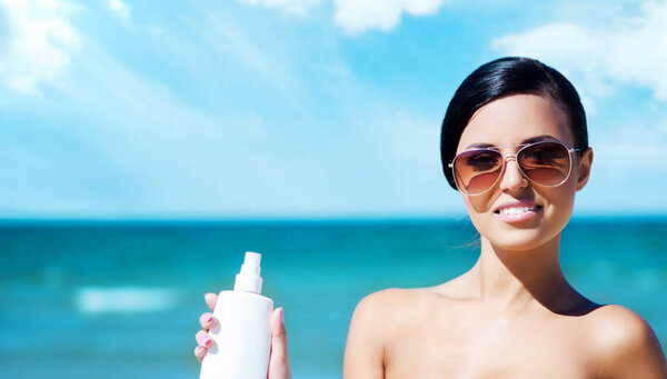 beautiful woman relaxing on summer beach