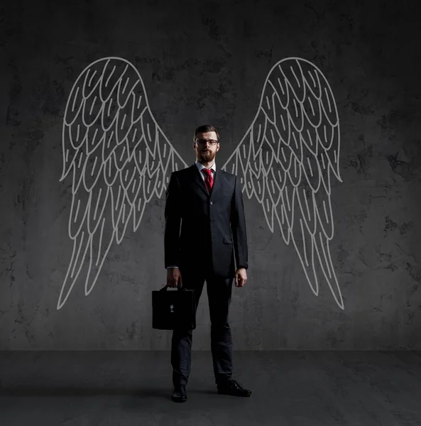 Anioł biznesu z ręcznie rysowane skrzydła — Zdjęcie stockowe