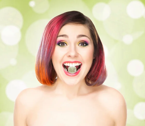 Happy woman with candy — Stock Photo, Image