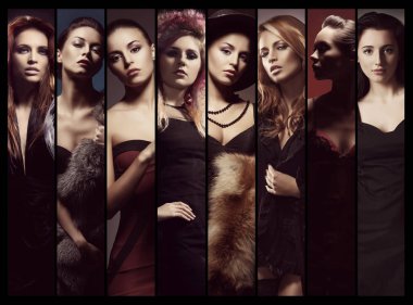 Güzel genç kadın moda kolaj