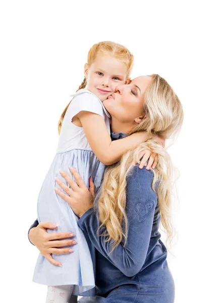Mother hugging her beautiful daughter isolated on white — Stock Photo, Image