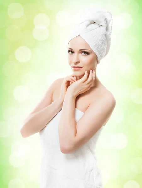 Young woman in towels after taking shower — Stock Photo, Image