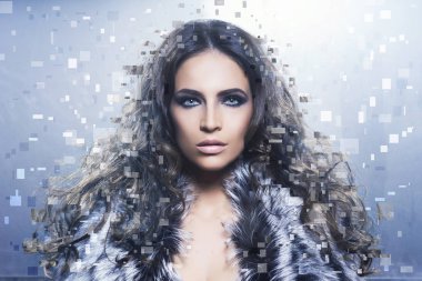 Güzel bir kadınla dijital piksel Mozaik 