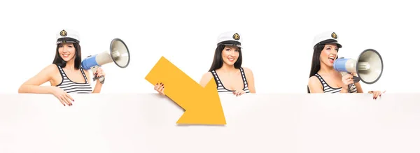 Young beautiful woman in captain hat — Stock Photo, Image