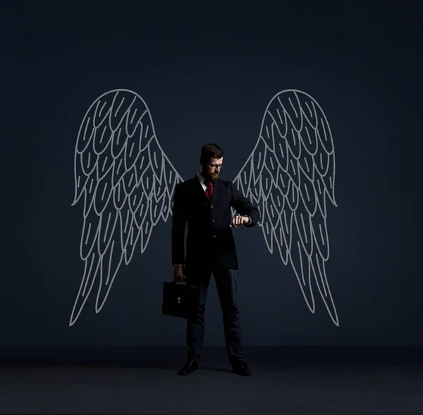 Business angel with hand drawn wings — Stock Photo, Image