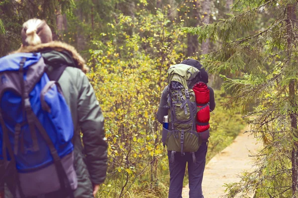 Due uomini che camminano nella foresta — Foto Stock