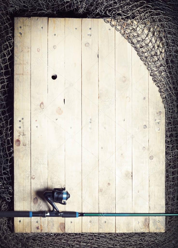 Fishing nets on wooden planks