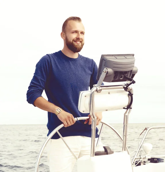 Handsome guy on yacht — Stock Photo, Image