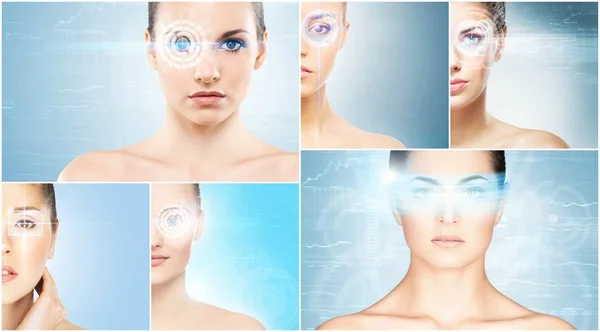 Beautiful young women with eye holograms — Stock Photo, Image