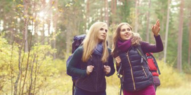 Genç kadın ormanda yürüyüş