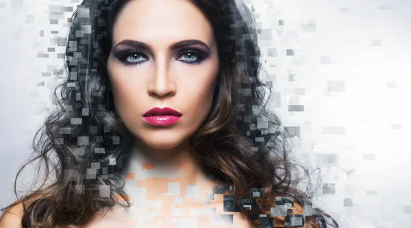 Güzel bir kadınla dijital piksel Mozaik 