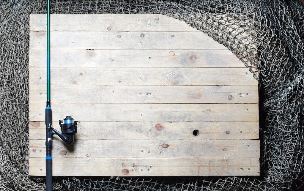 Fishing nets on wooden planks