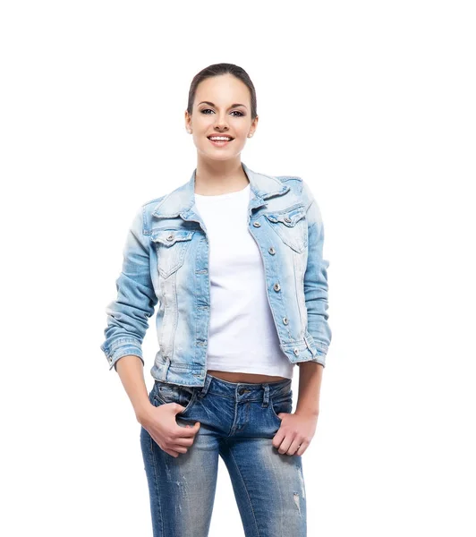 Giovane donna che indossa denim — Foto Stock