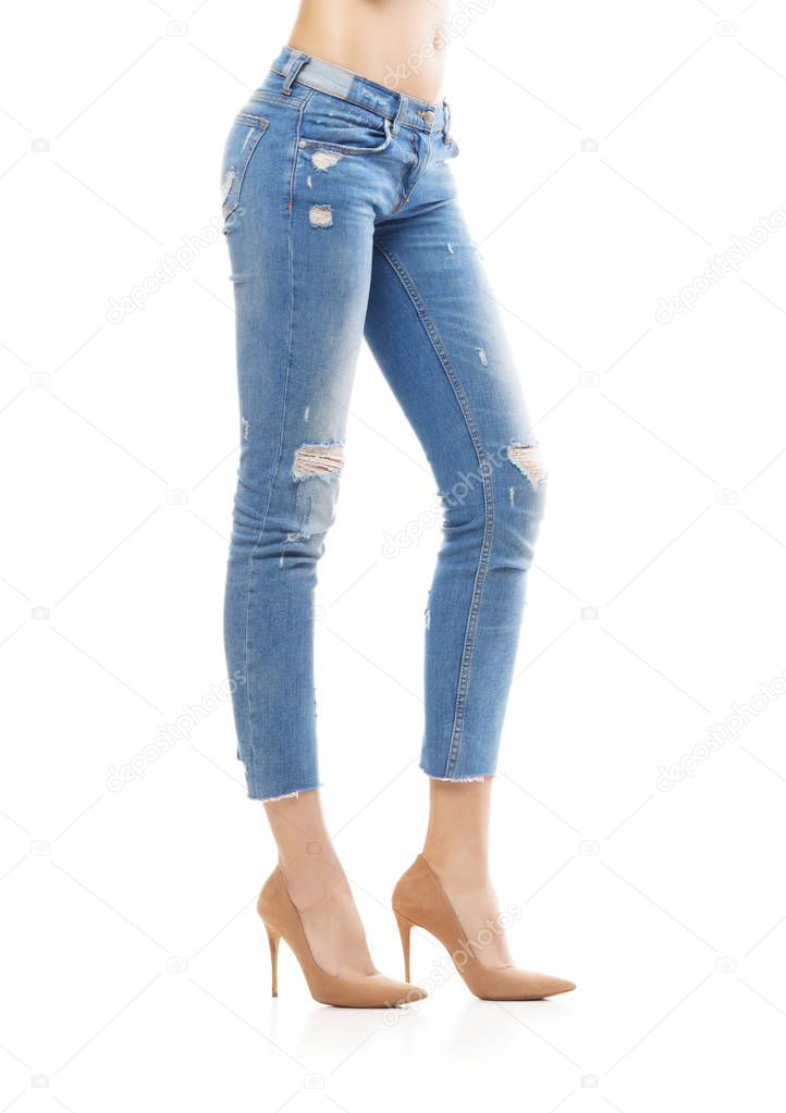 young woman in stylish jeans 