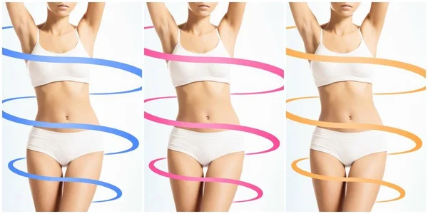 Kvinnliga kroppen i vita sportiga underkläder — Stockfoto