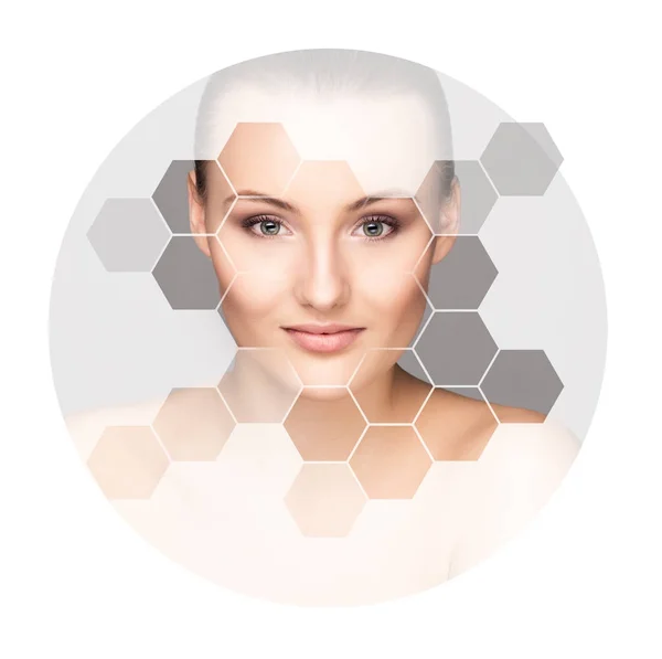 Face of young woman in honeycombs — Stock Photo, Image