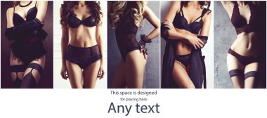 Seksi iç çamaşırı farklı güzel modellerin kolaj. Güzellik ve moda kavramı.