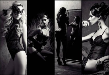 genç kadın seksi iç çamaşırı, güzellik, moda ve vogue kavramında poz topluluğu