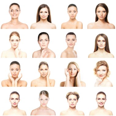kolaj kadın portre. Güzel, taze ve sağlıklı genç kadın. Kaldırma, Cilt Bakımı, plastik cerrahi ve makyaj kavramı yüz