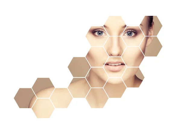 Face Young Woman Honeycombs Plastic Surgery Medicine Spa Face Lifting — Stock Photo, Image