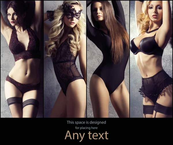 Foto Van Jonge Mooie Vrouwen Erotische Lingerie Instellen Beauty Fashion — Stockfoto