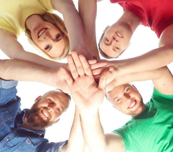 Gelukkig Studenten Kleurrijke Kleding Permanent Samen Onderwijs Universiteit Studie Concept — Stockfoto