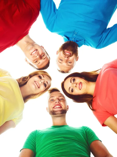 Estudiantes Felices Con Ropa Colorida Pie Juntos Educación Universidad Estudio — Foto de Stock