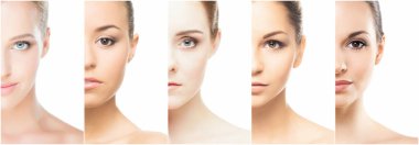 Kolaj çeşitli spa kadın portre. Kaldırma, Cilt Bakımı, plastik cerrahi ve makyaj kavramı yüz.