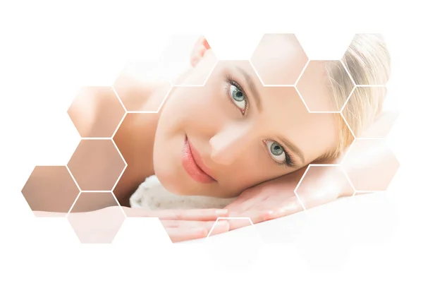 Beautiful Healthy Blonde Woman Getting Massage Treatment Beauty Salon Spa — Stock Photo, Image