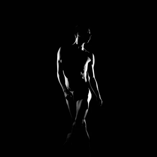男性バレエ ダンサーの黒と白のシルエット トレース — ストック写真