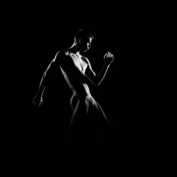 黑白剪影男性芭蕾舞蹈家的踪影 — 图库照片