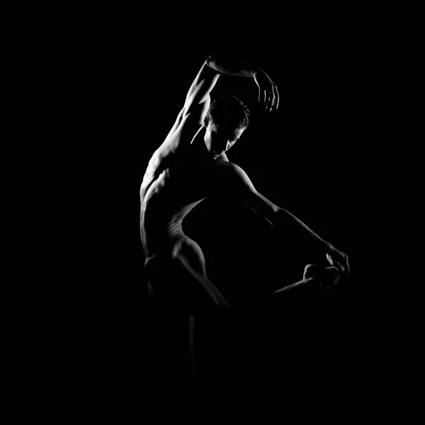 Schwarz Weiße Silhouette Eines Männlichen Balletttänzers — Stockfoto