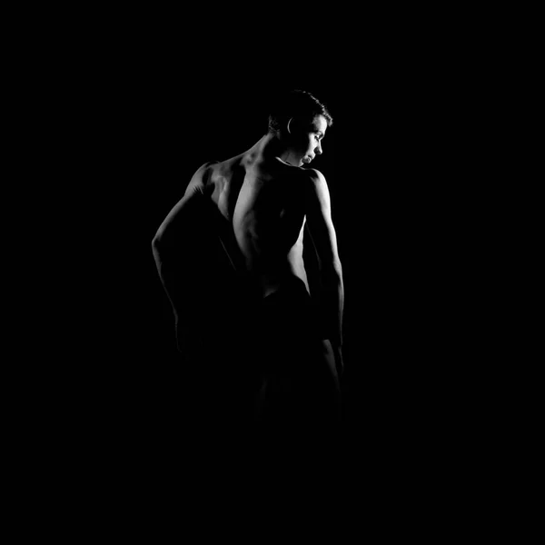 Fekete Fehér Sziluettjét Nyoma Férfi Balett Táncos — Stock Fotó